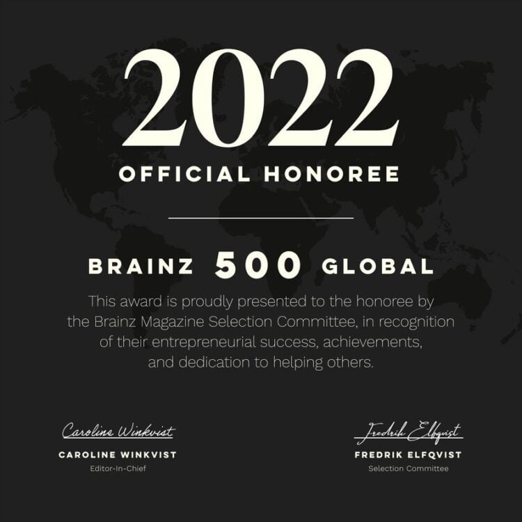I’m so excited to share this happy news with you! The annual Brainz 500 Global Awards is a pre