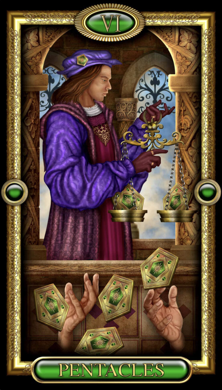 “Today’s a great day to find balance within your body.” Six Of Pentacles – Tarot Royale