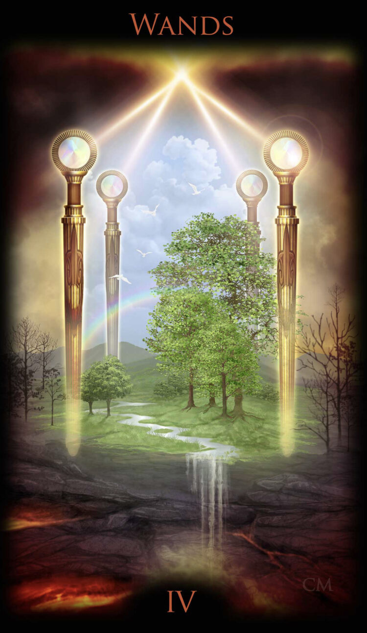 “Today’s a great day to shelter at home.” Four Of Wands – Legacy Of The Divine Tarot Joi