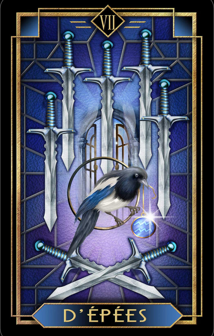 “Today’s a great day to escape the mental loops.” Seven D’Epees – Tarot Decoratif Deck