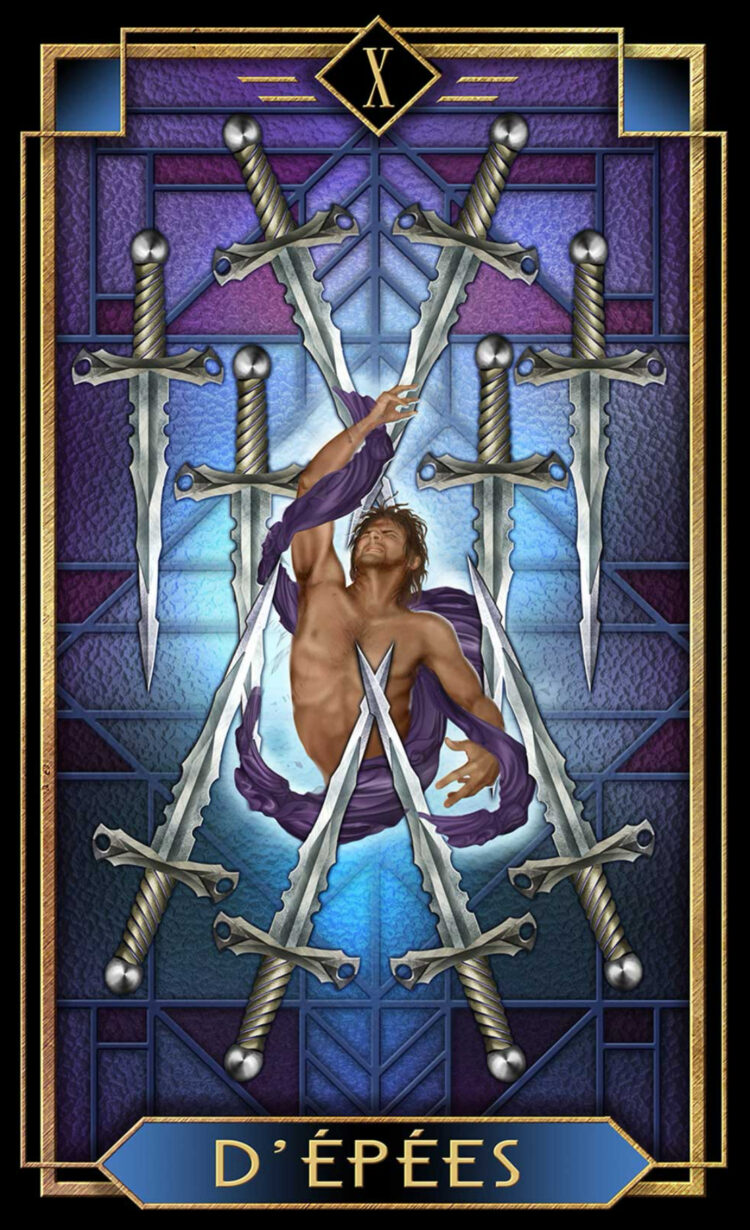 “Today’s a great day to release that final bit of pain.” Ten of Depees – Tarot Decoratif