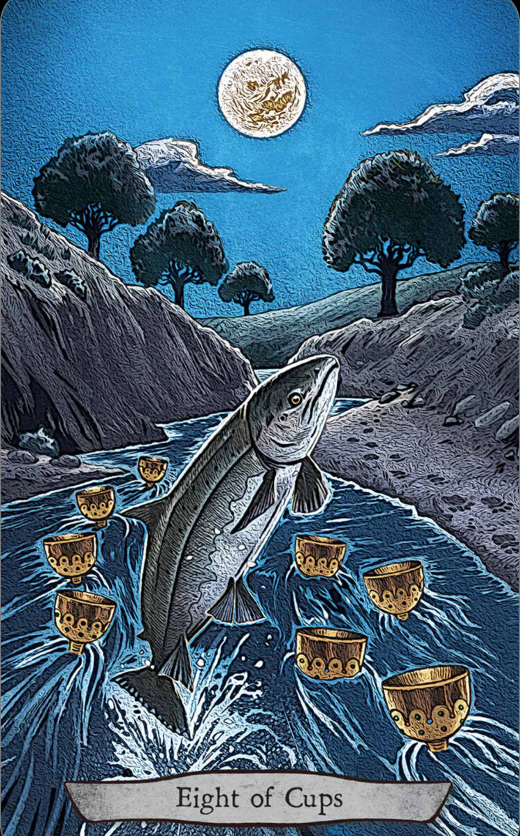 “Today’s a great day to return to you.” Eight Of Cups (Salmon) – Animal Totem Tarot Deck