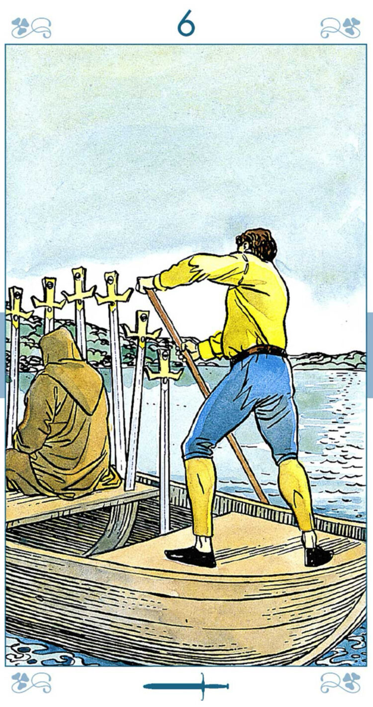 “Today’s a great day to get your head out of your past.” Six Of Swords – Universal Tarot