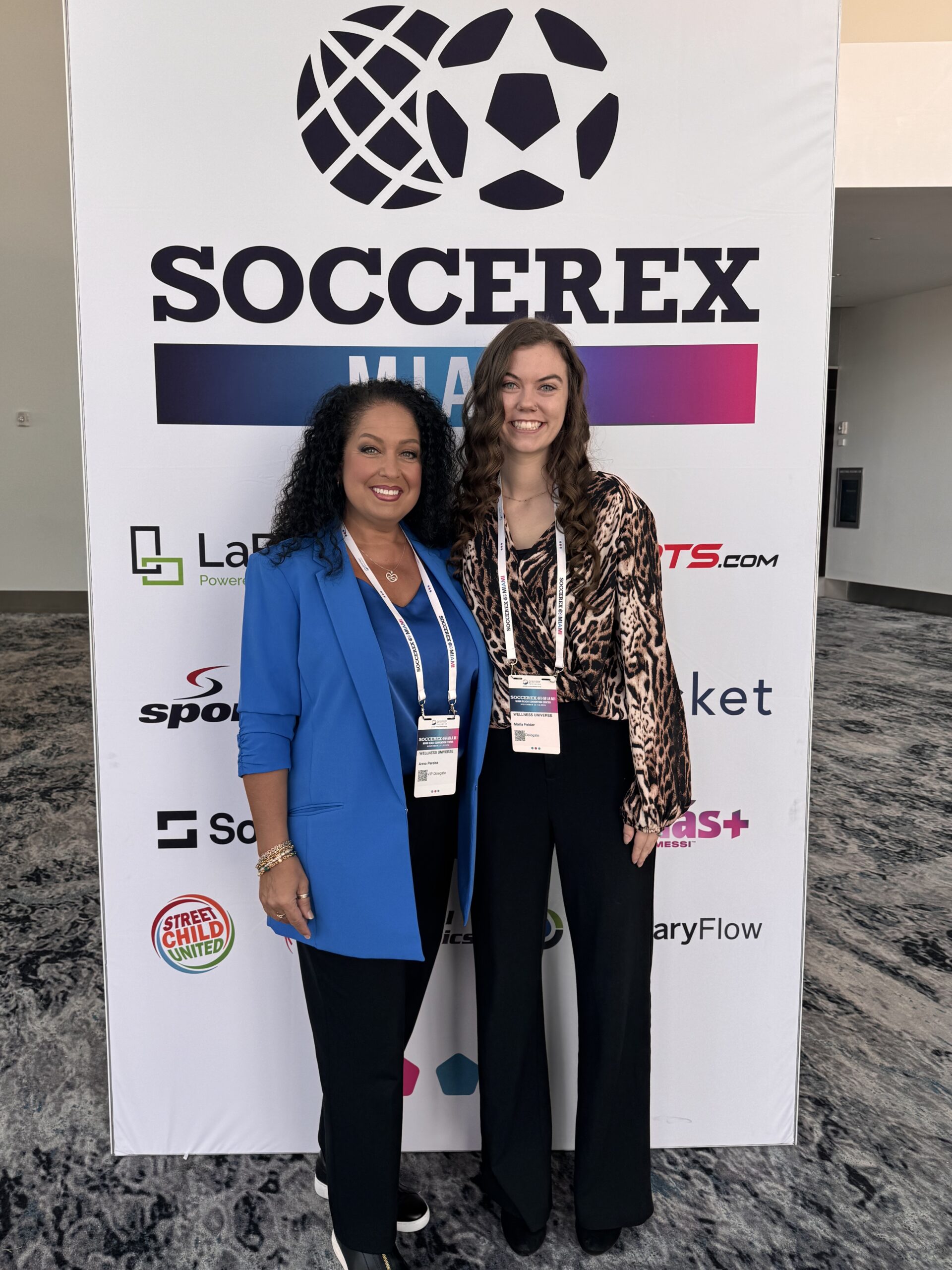 Maria Feider attending Soccerex Miami as part of a media and communications team
