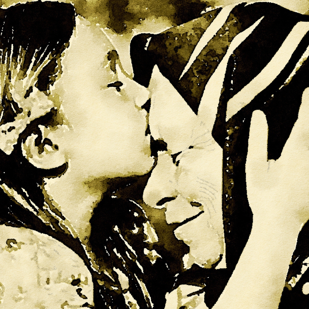 Pastel illustration of a granddaughter and grandmother representing ancestral connection.