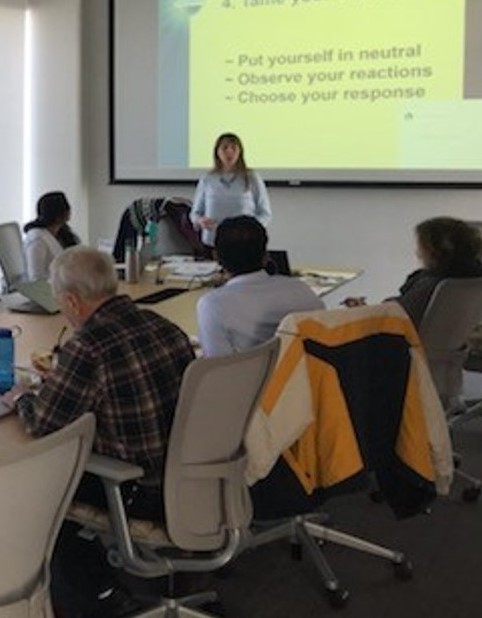 Leah Skurdal leading a workshop on choosing your response under stress
